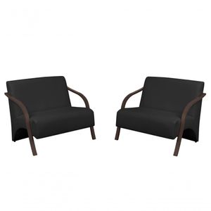 Kit 2 Poltronas Vênus 2 Lugares Braço Madeira