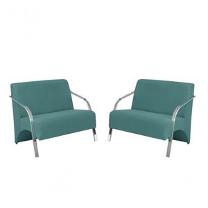 Kit 2 Poltronas 2 Lugares Vênus Braço Alumínio Suede