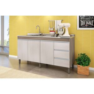 Balcão De Cozinha Karen 159Cm Com 3 Portas E 3 Gavetas