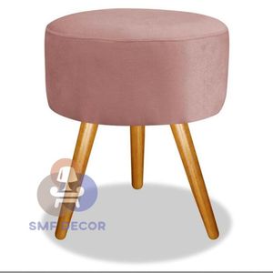 Puff Redondo Pés Palito Veludo Rosa Nude