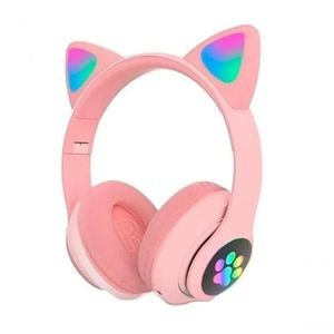 Fone De Ouvido Headset Orelha Gatinho Cat Bluetooth Led Rosa