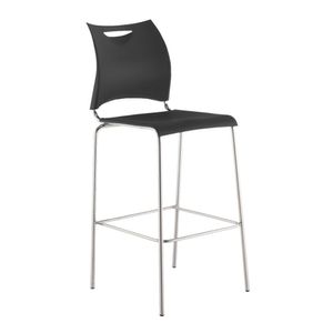 Banqueta One Alta Cromada Assento E Encosto Preto Roal