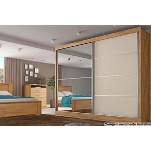 Guarda Roupa Casal 2 Portas De Correr E 4 Gavetas C/ 1 Espelho Verona Plus Amêndoa/off White Europa