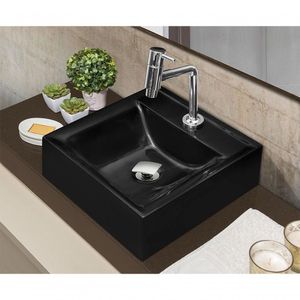 Cuba Quadrada Sobrepor C/ Torneira E Valvula Metal Preto