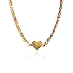 Pulseira Corrente De Zircônias Coloridas Sortidas E Coração