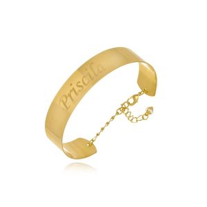 Pulseira Rígida Grossa Com Nome Folheado Em Ouro 18K