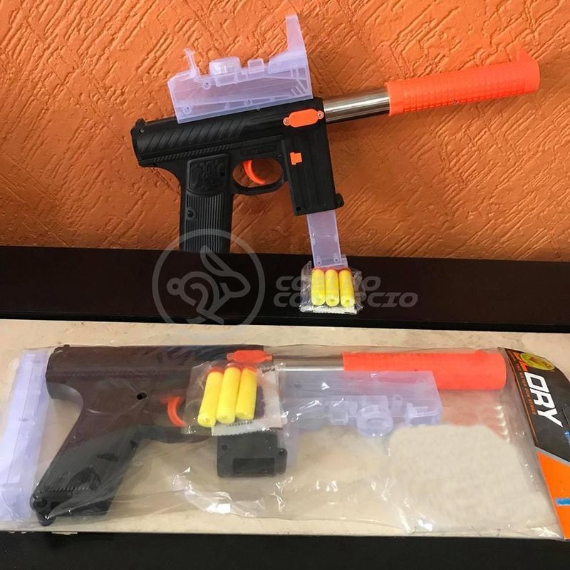 2 armas / pistola infantil atira dardos arminhas de brinquedo com acessórios