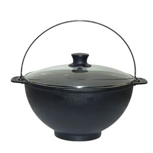 Panela Polenteira De Ferro Fundido Com Tampa Vidro 26Cm 5L