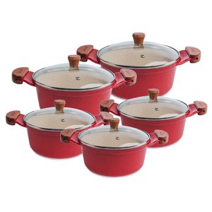Jogo De Panela Vermelha Marmorizada Javali Am 16 A 24Cm