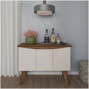 Bancada Buffet Pinho/ Off White 3 Portas Borda Invertida