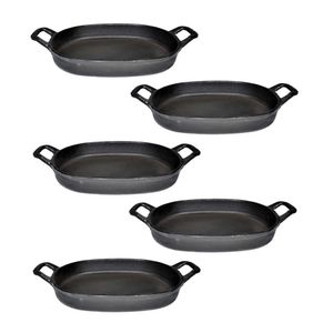 Kit 5 Assadeira De Ferro Lisa Oval Alça Ferro St 35X24Cm