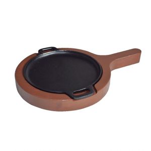 Chapa Petisco De Ferro Redonda Com Suporte De Madeira 20Cm
