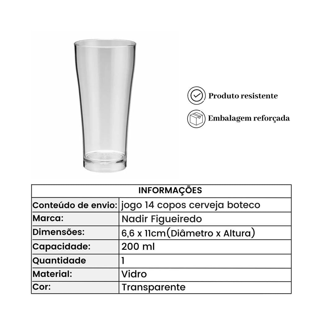 Jogo de Copos Boteco Nadir com 24 Unidades 200ml