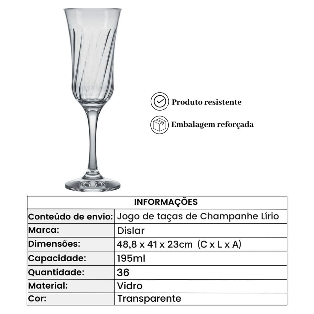 Jogo De 06 Taças Para Champanhe 195Ml Nadir - Vidro