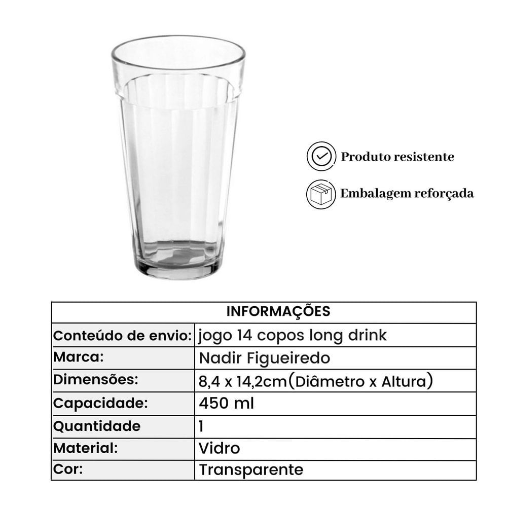 Jogo Copos Long Drink, Americano, 8 Peças, 300ml, Incolor, Copo Americano