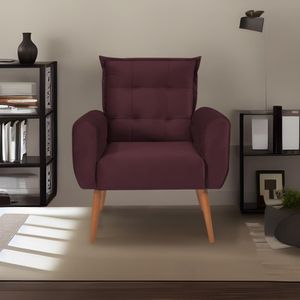 Poltrona Decorativa Para Sala De Estar Quarto E Escritorio Dakota Veludo Matrix - Vinho Vinho