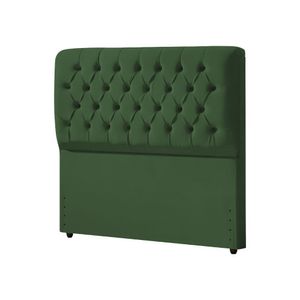 Cabeceira Casal Estofada Box Capitonê Ana Classic 140Cm Em Veludo Verde - Cor: Preto