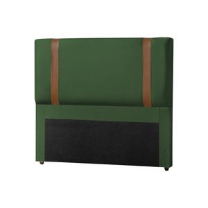 Cabeceira Casal Estofada Box Alça Em Couro Zeus 140Cm Veludo Verde - Cor: Preto