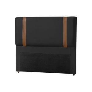Cabeceira Estofada Cama Casal King Alça Em Couro Zeus 195Cm Veludo Preto - Cor: Preto