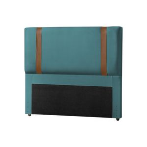 Cabeceira Estofada Cama Casal King Alça Em Couro Zeus 195Cm Veludo Azul - Cor: Preto