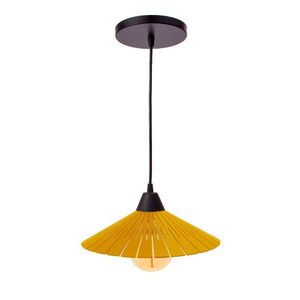 Luminária Teto Lustre Pendente Balcão Cozinha Sala Mdf Cabo Cor:amarelo