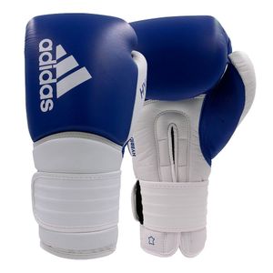 Luva de Boxe Hybrid 300 Em Couro Azul Branco 16 Oz