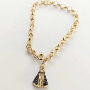 Pulseira Portuguesa Nossa Senhora Aparecida Em Banho De Ouro F. 16.5