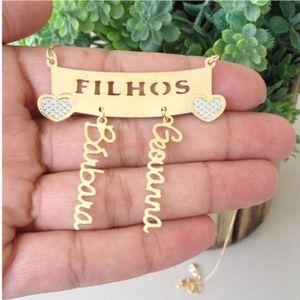 Gargantilha Personalizada Nome Filhos Banho De Ouro