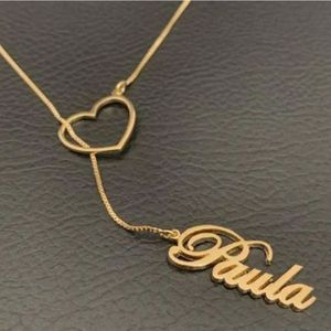 Gargantilha Gravatinha Nome Personalizado Coração Banhada A Ouro