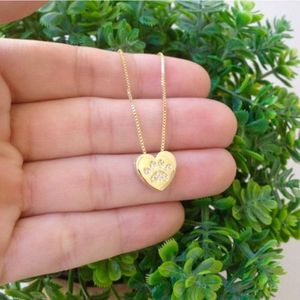 Gargantilha Coração Com Patinha Pet Banhado A Ouro 18k