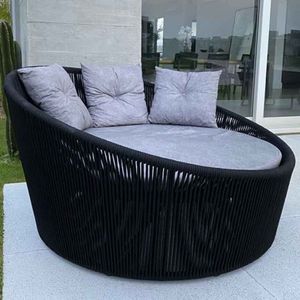 Chaise Palmeira Preta Linus Mescla Cinza Claro