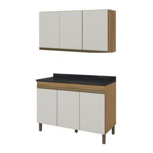 Kit Armário Aéreo E Balcão Karen 119 Cm Nature e Off White