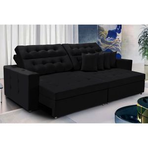 Sofá Texas 2.30m Retrátil E Reclinável - Preto
