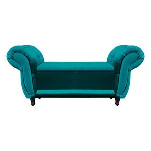 Divã Recamier Com Baú Grécia 1,55 Cm Suede Azul Acetinado