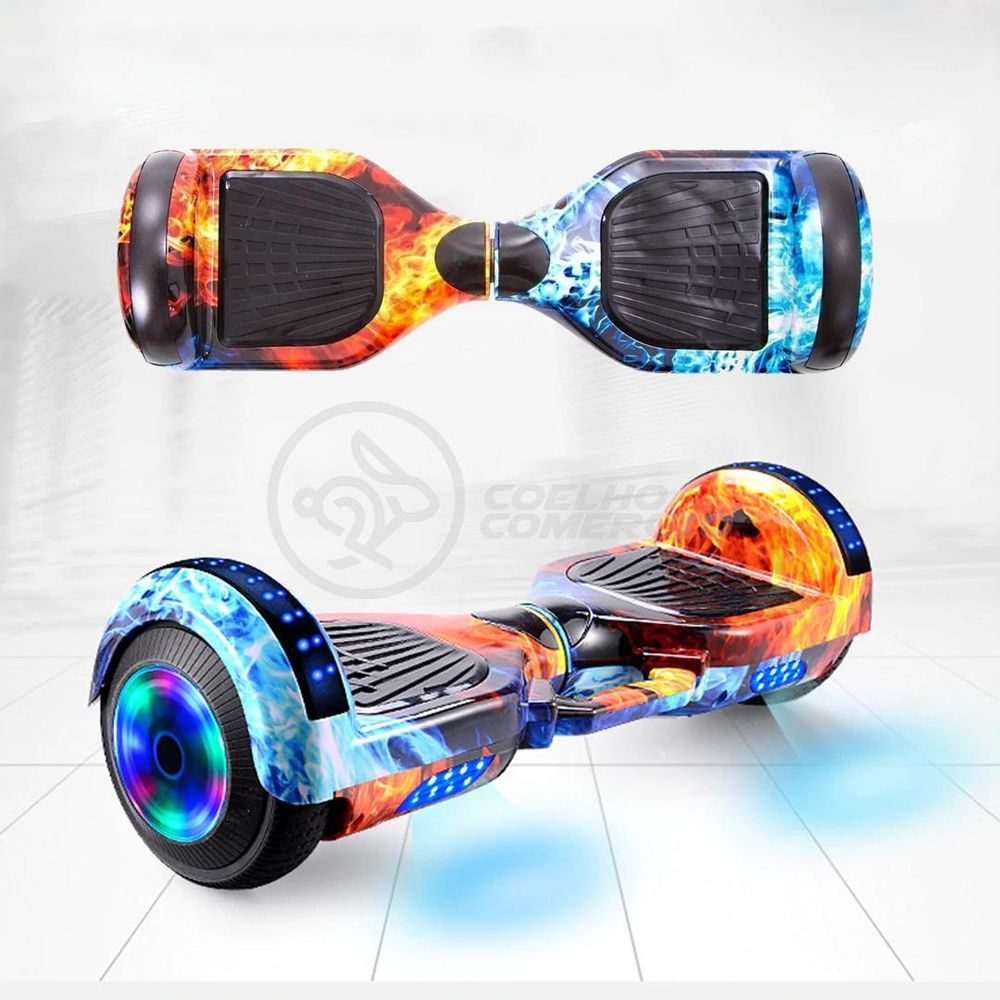 Hoverboard Skate Elétrico 6.5'' Fogo e Água com LED e Bluetooth em