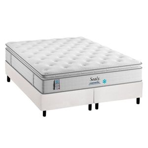 Cama Box King: Colchão Molas Ensacadas Plumatex Confortgel + Base Crc Courano White(193x203)