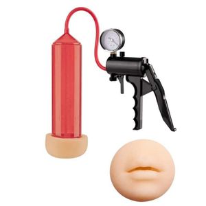 Bomba Peniana Com Manômetro, Pistola E Boca Em Cyberskin - Nanma - Lubrificante: Vermelho