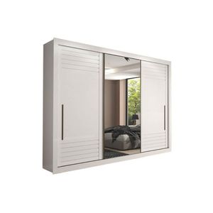 Guarda Roupa Casal 3 Portas De Correr E 6 Gavetas C/ Espelho Vitória Branco - Panan