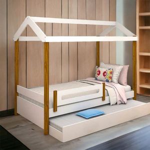 Cama Casa Elisa Branco/mel Solteiro C/ Aux. E 02 Colchões