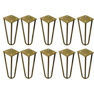 Kit 10 Pés De Metal 15 Cm Mesas De Centro Puffs Dourado