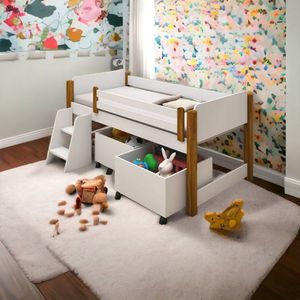 Cama Paty Branco/mel C/ 2 Nichos E Escadinha