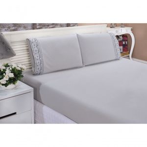 Jogo Lençol Padrão Bordado 3 Peças Cinza Tulipa Quarto Casal