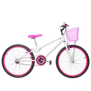 Bicicleta Feminina Aro 24 Alumínio Colorido Cor Branca E Pink
