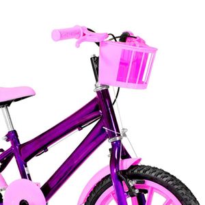 Bicicleta Infantil Feminina Aro 16 Nylon + Kit Proteção Cor Violeta E Rosa