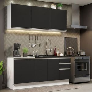 Cozinha Completa 180005 Com Armário E Balcão Branco/Preto