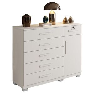 Comoda Milão Quarto Com 6 Gavetas E 1 Porta Branco Branco