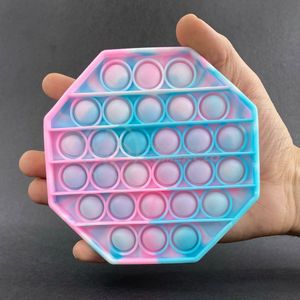 Pop It Tie Dye Octogonal Sensorial Azul E Rosa