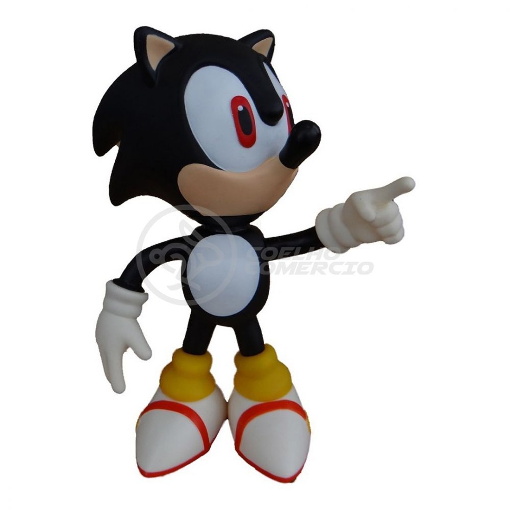 Boneco Sonic Preto Vinil Articulado 23cm Fica Em Pé Sega