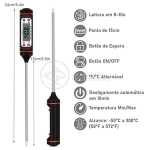 Termômetro Culinário Cozinha Digital Mede -50ºc A +300ºc