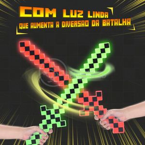 Brinquedo Espada Pixel Minecraft 58cm Diamante à Pilha Azul